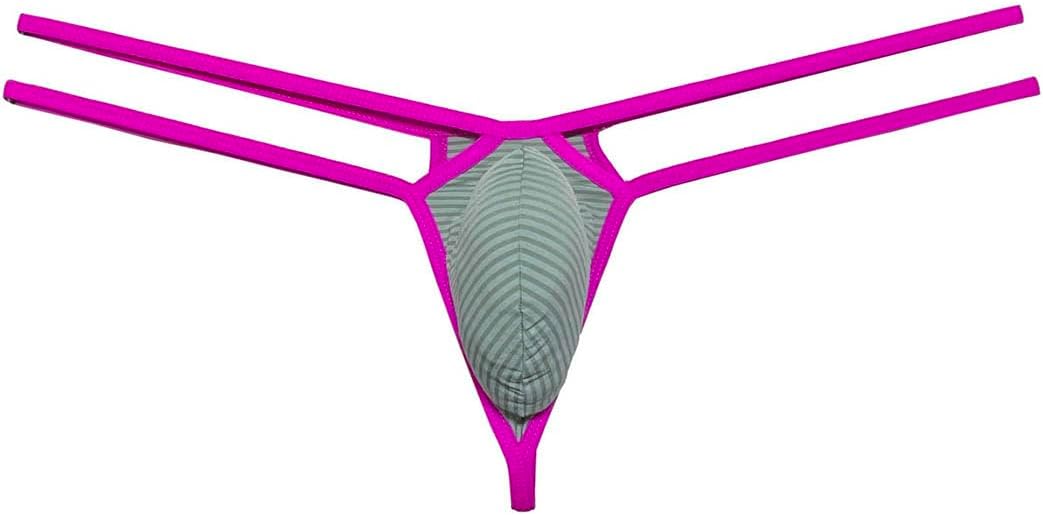 Men G-String Underwear Ice Silk Thong Jockstraps Low-rise Tangas Bulge Pouch T-back 2 Strapes Waist Design