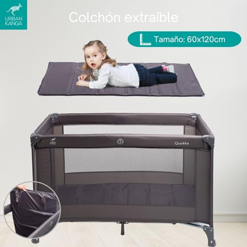 Urban Kanga QK Cuna de Viaje para Bebé con Colchón Plegable y Portátil 60x120cm (Gris, QK) - imagen 4