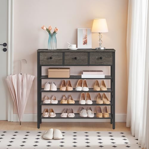 YATINEY 5-Tier Shoe Rack with 3 Drawers, Metal Shoe Organizer for 20 Pairs with Storage Shelves and Wooden Top, for Entryway, Hallway, Foyer, Closet, Charcoal and Black SS35BC by YATINEY - Used condition - Image 2