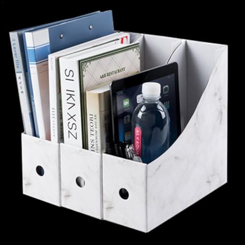 Soporte para archivos de revistas de 27 x 27 x 26 cm, paquete de 3 estantes de cartón con etiquetas, soporte plegable para carpetas A4, organizador de archivos de escritorio, cajas de almacenamiento