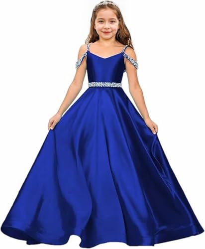 Satin Flower Girl Dresses for Wedding Spaghetti Strap Princess Pageant Dresses Floor Length Ball Gowns for Girls