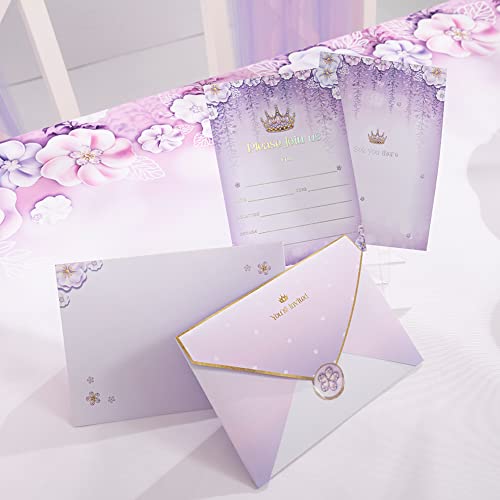 12 Set Purple Invitation Card Crown And Floral Invites For Girls Quinceanera Party Lavender 13Th 16Th 18Th 23Th Birthday Party Coming Of Age Party Card Princess Theme Birthday Wedding Bridal Shower Party Supplies #TOP2
