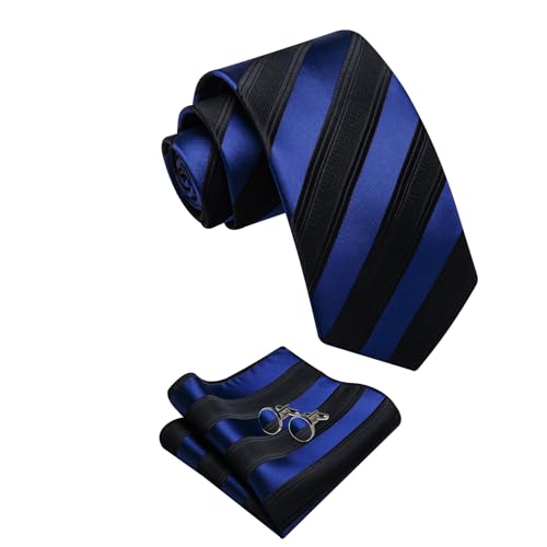 Image of YourTies Striped Ties for Men Classic Woven Silk Necktie with Handkerchief Cufflinks Set Formal Business Party Wedding