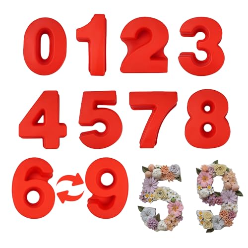 HZZON 9 Stück Groß Silikon Anzahl Kuchenform Backformen 0-9 Silikon Backform Zahlen Groß 25 cm Zahlenbackform 3D Antihaftige Backform Zahlen für Geburtstag Party Kuchen Keksen Pralinen