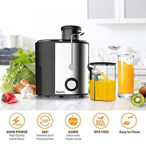 Juicer, Bagotte Centrifugal Juicer, 65Mm Wide Feed Chute Juicer Machines For Whole Fruit And Vegetable, High Juice Yield Dual-Speed Juice Extractor With 304 Stainless Steel, Bpa-Free, Easy To Clean #TOP1
