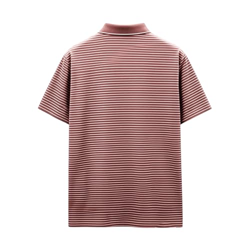 Polo para hombre a rayas de algodón con mangas cortas, clásico cuello, casual y para golf con bolsillo miniatura 4
