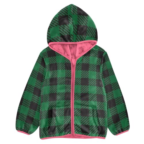 GuoChe Buffalo Plaid Black Green Boys Fleece Jacket