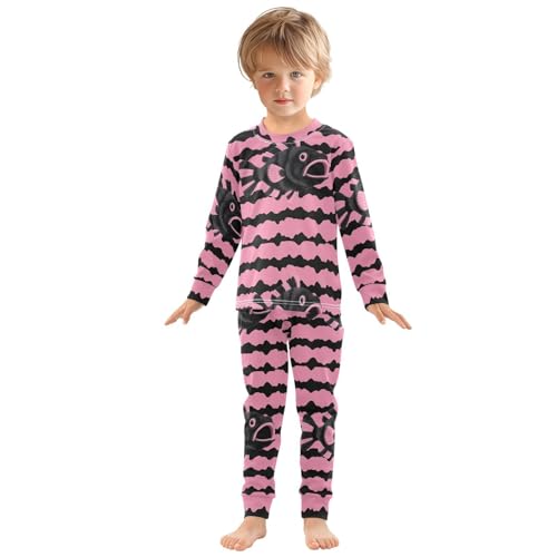 Pajama Sets Long Sleeve Black and Pink Fish Pattern Soft Comfy Sleepwear 2 Piece PJS 3-8T2