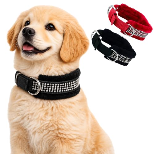 Image of Nylon Dog Neck Belt Collar Combo Set, Adjustable Size, Durable Material, Comfy Soft Fur Padded for 15-25 Kilograms Dogs (M, Black, Red, Pack of 2)