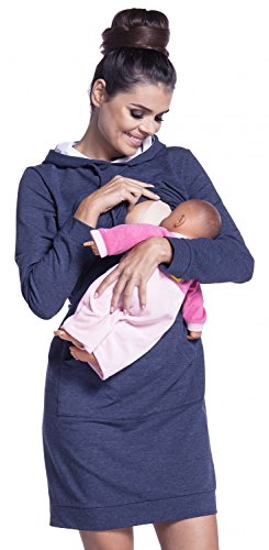 Zeta Ville - Premamá Vestido Sudadera de Lactancia Efecto en Capa - Mujer - 208c (Jeans Melange, 44-46, 2XL)