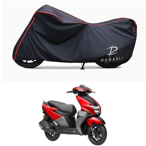 Image of Waterproof Bike Body Cover Compatible for | TVS NTORQ 125 Drum | Taffeta Fabric, Red Piping Design, Bottom Elastic Fit | Dustproof, Sun UV & Rain Protection for All Bikes