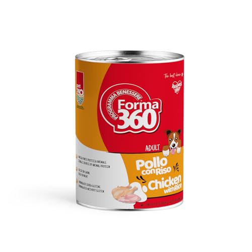 Pet360 Forma 360 Adult Cibo Umido per Cani – Patè Pollo con Riso – 12x400g – Unica Fonte Proteica, Senza Glutine, Ricco in Carne, Alta Appetibilità