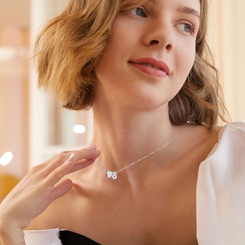 Turandoss S925 Sterling Silver Heart Initial Necklaces for Women Teen Girls, Dainty S925 Sterling Silver Tiny Heart Initial Necklace Letter Necklaces Trendy Jewelry Gifts for Women Teen Girls3