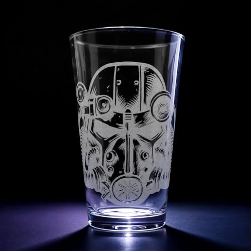 POWER ARMOR HELMET 16oz Engraved Pint Glass | Inspired by the Fallout Video Game | Gaming Collectible Vault Great Gift & Decor