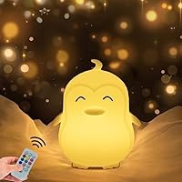WHA&DARREN Large Penguin Night Light for Kids, Bedside Lamp for Child, Silicone Nursery Lamp for Breastfeeding, Eye Caring, Adjustable Brightness & Color, Touch + Remote Control
