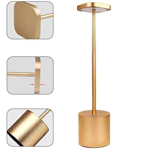 Seeksung Lampe De Bureau, Lampe de Table à Economie D'énergie USB à Batterie Rechargeable sans Fil LED Moderne, Lampe de Bureau Chevet en Aluminium pour Chambre/Bureau/Restaurant,d'or