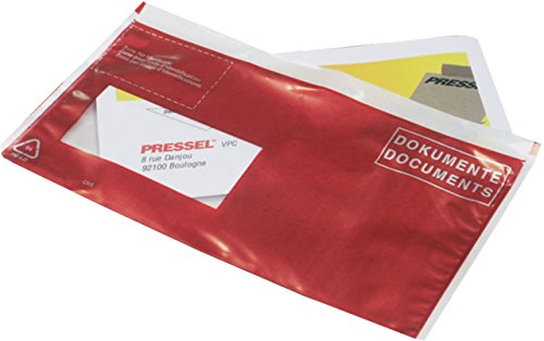 Preisvergleich Produktbild Pressel® Begleitpapiertasche, Polyethylen, DOKUMENTE, selbstklebend, DL, 241 x 136 mm, farblos / rot / weiß (250 Stück), Sie erhalten 1 Packung á 250 Stück