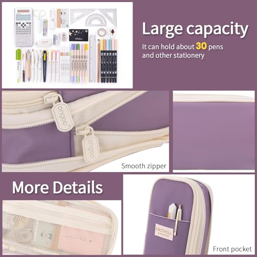 Image of LABUK Large Capacity Pencil Case Pouch, Cute Aesthetic Big Capacity Zipper Cases Pen Portable Office Stationery Makeup Bag, Desk Organizer for College Adults Women Men (Purple)