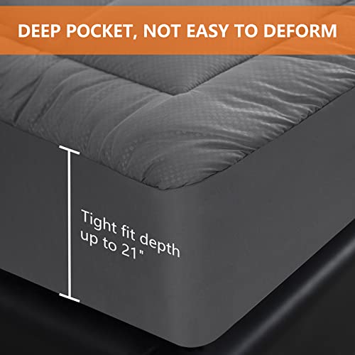 Yarnsoft Full Size Mattress Pad Pillow Top Mattress Cover Quilted Fitted Mattress Protector Long 16" Deep Pocket Cooling Mattress Topper (75X54 Inches, Grey) #TOP3
