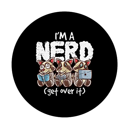 Raccoon I'm A Nerd Get Over It Nerdy Geek Reading Gamer PopSockets Swappable PopGrip, Black - Image 3