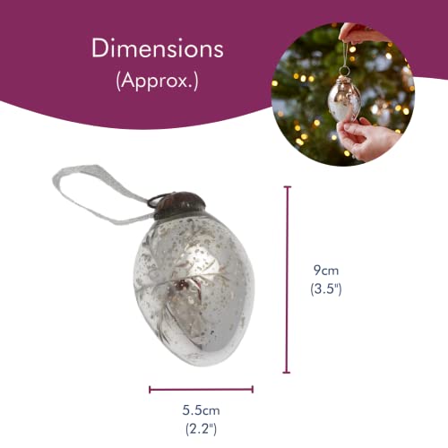3 x Antique Effect Glass Christmas Baubles Tree Decorations, Snowflake Design, Pack of Three, Hanging Ornaments - Image 3