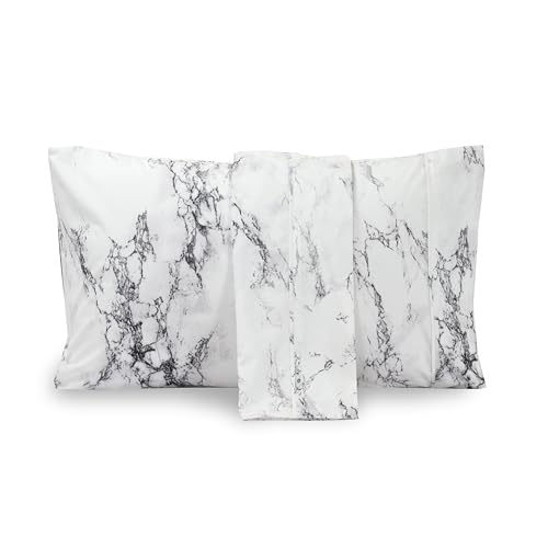 Image of Elegant Comfort Luxury Ultra-Soft 2-Piece Pillowcase Set - 1500 Premium Hotel Quality Microfiber Double Brushed - Wrinkle Resistant, King Size, Marble Pattern White