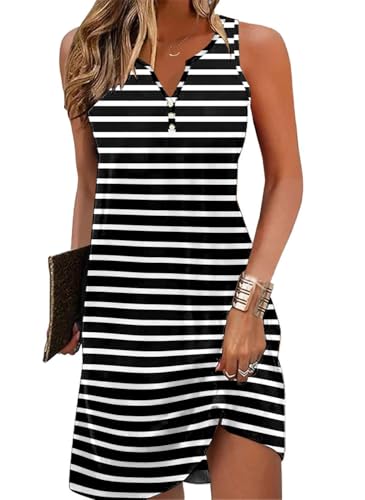 Image of Ladlop Summer Dresses for Women 2026 Beach Loose Casual A Line Dress Sleeveless V-Neck Sundress with Pockets