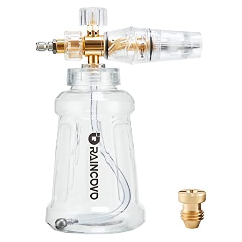 Raincovo Foam Cannon for Pressure Washer, Snow Clear Foam Cannon for Car Wash, Stainless Steel Filter, Adjustable Nozzle with M22 and 1/4 Inch Quick Connect, Additional 1.1 mm Orifice Nozzle Cover