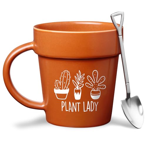 Best Fancy Coffee Pot 5 VELENTI Plant Pot Mug - Plant Lover Mug with Metallic Shovel Ornament - Fancy Gifts for Women
