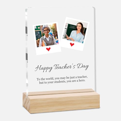 Image of Giftplease Best Teacher Plaque | Personalized Photo Frame with Wooden Stand | Appreciation Gift for Teachers | Teacher's Day Retirement Farewell Gift (Custom Photo & Text CTH 05