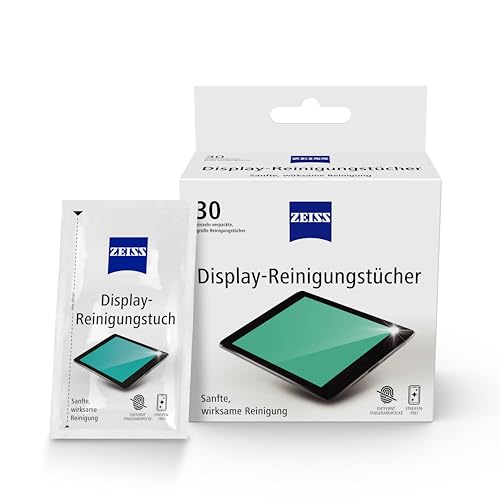 ZEISS Display-Reinigungst&uuml;cher alkoholfrei 30 St&uuml;ck zur sicheren & effektiven Reinigung optischer Fl&auml;chen - jedes Tuch einzeln verpackt - ideal f&uuml;r unterwegs oder auf Reisen