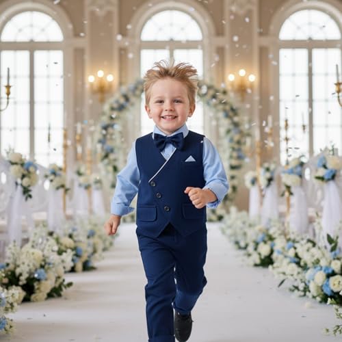 Image of Volunboy Toddler Suit Boys Formal Wedding Guest Dress Outfit | graduation dress clothes, gentleman ring bearer bowtie outfit, back-to-school pants set, birthday photoshoot dressy outfit