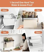 Paper Towel Holder Wall Mount for Kitchen, One-Handed Tear, Bathroom Paper Towel Holder with Shelf, RV Paper Towel Rack Wall Mount Paper Roll Holder with 4 Hooks, Matte Black — image 6
