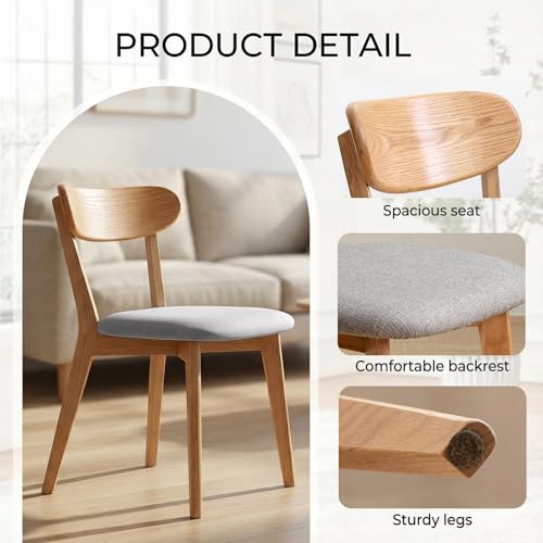 Image of 100% Solid Wood Dining Chairs,Mid Century Modern Dining Chairs with Rounded Backrest,Kitchen,Dining Room Chairs Set of 1 /2 /4 (4, Original Color Grey Upholstery)
