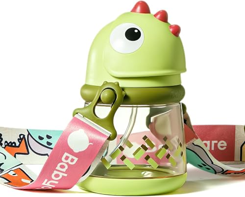 Image of bc babycare Dinosaur Sippy Cups for Baby 6 Months, Weighted Ball Straw Tollder Cups, Well-sealed Food Grade Silicone Sippy Cups (Green, 10oz)