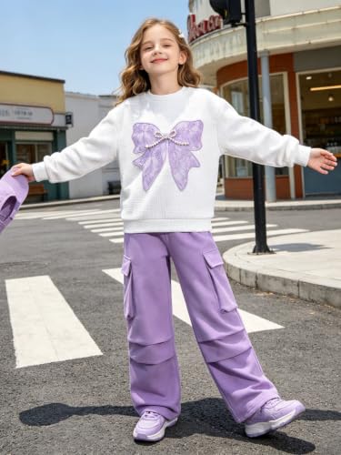 Image of Girls Clothes 2 Piece Hoodie Sweatshirt + Cargo Pants Fall Winter Outfits for Teen Tween Girls 7-14 Years