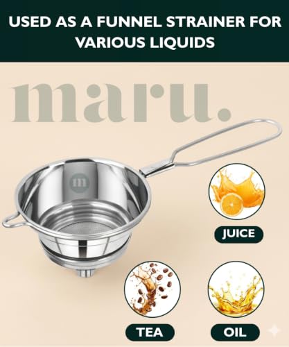 Image of MARU Steel Strainer /Chai Channi Set (Large & Medium), Easy Pouring Funnel for Narrow Bottles, Threaded Design for Easy Cleaning, Fine Net Filter for Tea, Coffee, Milk, Juice, Oil & Liquids