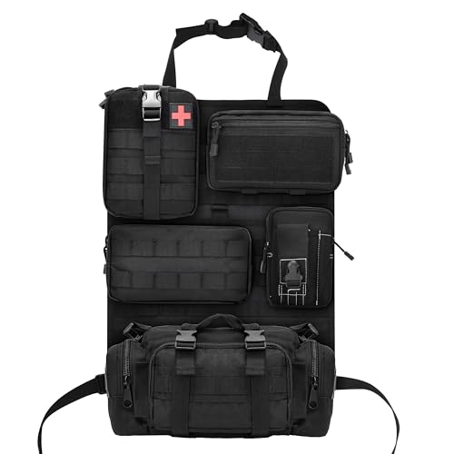 6 Pack Tactical Car Seat Back Organizer Backseat Organizer with 5 Detachable Molle Pouches Molle Panel Organizer Fits for Vehicel Such as Jeep Truck SUV Car(Black)