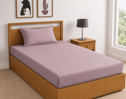 Image of RD TREND Premium Elastic Bedsheet Single Bed Size (72 x 48 x 8 Inches) with 1 Pillow Cover Size (18x28 Inches) Color-Mauve Rose