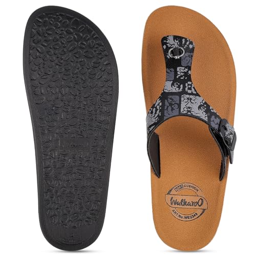 Image of WALKAROO Women'S Textured T-Strap Sandals|Soft Cushioned Footbed, Lightweight Platform PU Sole, Anti-Skid Outsole|Casual Flats,Stylish,Fashion,Travel & comfortable Sandals|WE2349