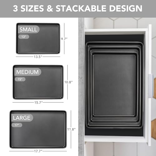 Tiawudi Baking Sheet Pan Set, 0.8mm Thick Heavy Duty Cookie Sheet with Diamond Texture Pattern, Nonstick Baking Tray for Oven, Carbon Steel Half, Jerry Roll Pan, Set of 3 - Thumbnail 4