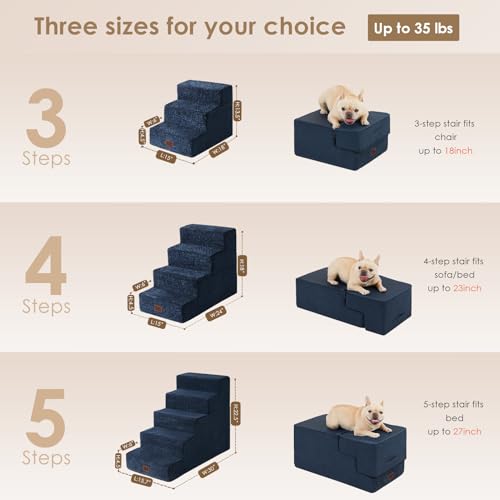 Image of EHEYCIGA Dog Stairs for Bed 25 inch H, 5-Step Extra Wide Dog Steps for High Bed, Pet Steps for Small Dogs and Cats, Non-Slip Balanced Pet Ramp Indoor, Navy Blue