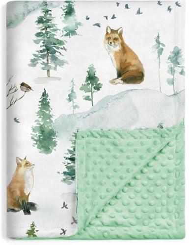 Image of HOMRITAR Fox Baby Blanket Super Soft Minky with Double Layer Dotted Backing, Toddler Blanket for Boys and Girls with Elegant Woodland Printed 30 x 40 Inch