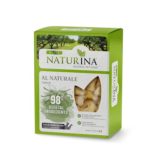 NATURINA - Elite Biscotto al Naturale per Cani Adulti, Gustosi e Digeribili, Aiuta l'Igiene Orale, Senza Ingredienti di Origine Animale e Coloranti, per Tutte le Taglie, Made in Italy, Scatola da 400g