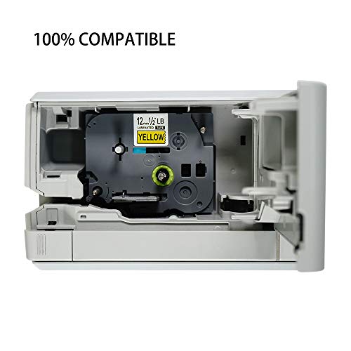 Replace Brother PTouch Labels Tape TZe631 TZ631,1/2 Inch(12mm) W x 26.2 Feet(8m) L,Black on Yellow,Compatible for Brother Label Maker PTD210 PTH100 PTD400AD PTP700 PTD600 PT1230PC, 5 Pack