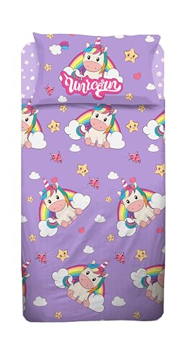 hermet Unicorno, Lenzuolo Letto Singolo Bambina, Completo Letto Bambina, Lilla, Lenzuolo Sopra, Lenzuolo Con Angoli,...