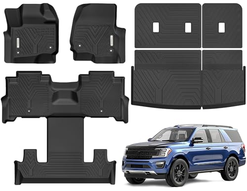 YITAMOTOR Floor Mats for Ford Expedition 2018-2024 7-Seater (Not for Max Model) Custom Fit All Weather TPE Mat 18-24 Ford Expedition 7 Seats Accessories Floor Liners Full Set Backrest & Cargo Liner