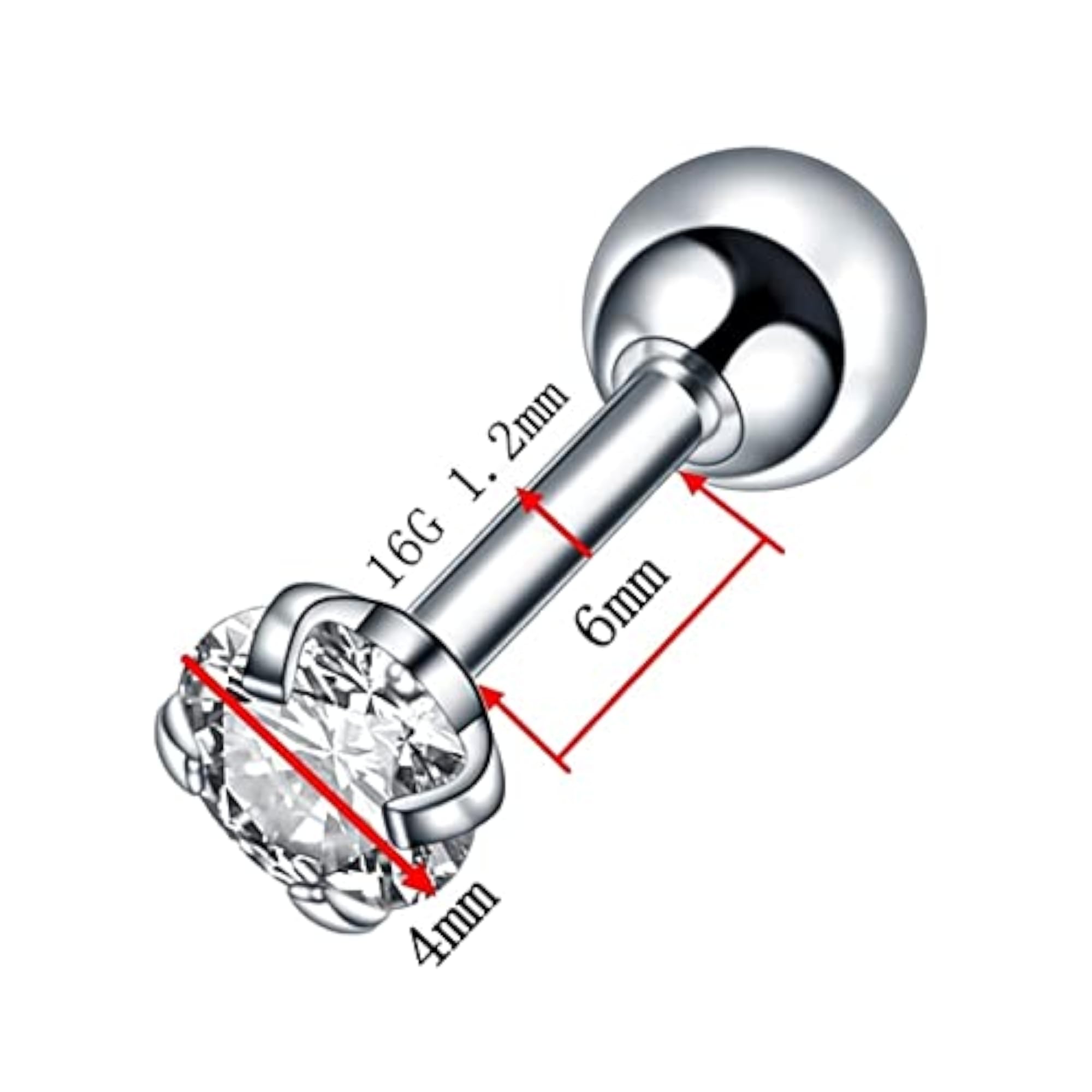 Round Crystal Ear Screw Ball Stainless Steel Women's Mini Stud Earrings