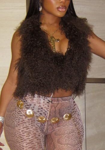 Women's Sexy Faux Fur Halter Top Backless Sleeveless Tie Back Fur Vest Fuzzy Tank Top Y2k Streetwear2