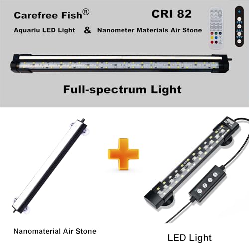 Image of Carefree Fish Aquarium 24 /7 Mode Timer Submersible LED Light Full Spectrum CRI 82~85 Tank Underwater Light & Nanometer Materials Air Stone 3Ft Tubing Waterproof Rating IP68 (No Included Air Pump)